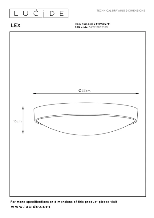 Lucide LEX - Flush ceiling light - Ø 33 cm - 2xE27 - White - technical